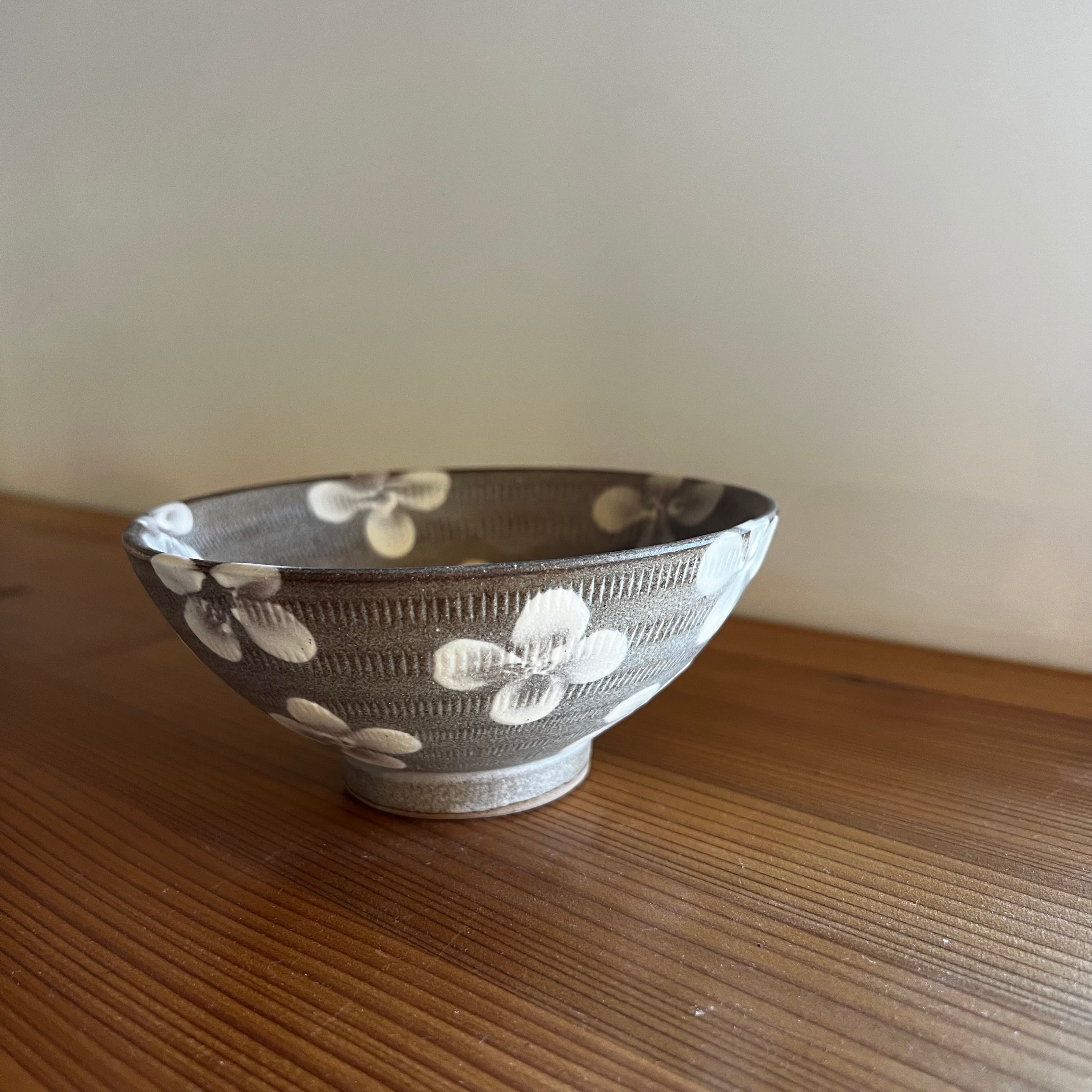 お茶碗大＊白い花＊マット | 翁明窯元