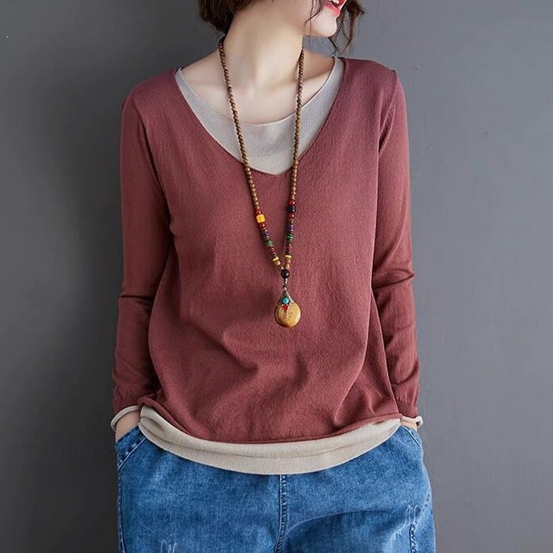 フェイクレイヤード Vネックカットソー(4色)10447