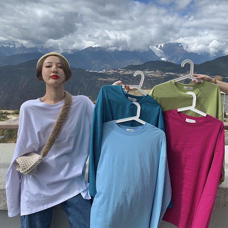 シャツ オータムウィンタールーズソリッド カラースプリングトップス Tシャツ ロング 春物 秋物 冬物 ソリッドカラー YY-ファッション81720130063