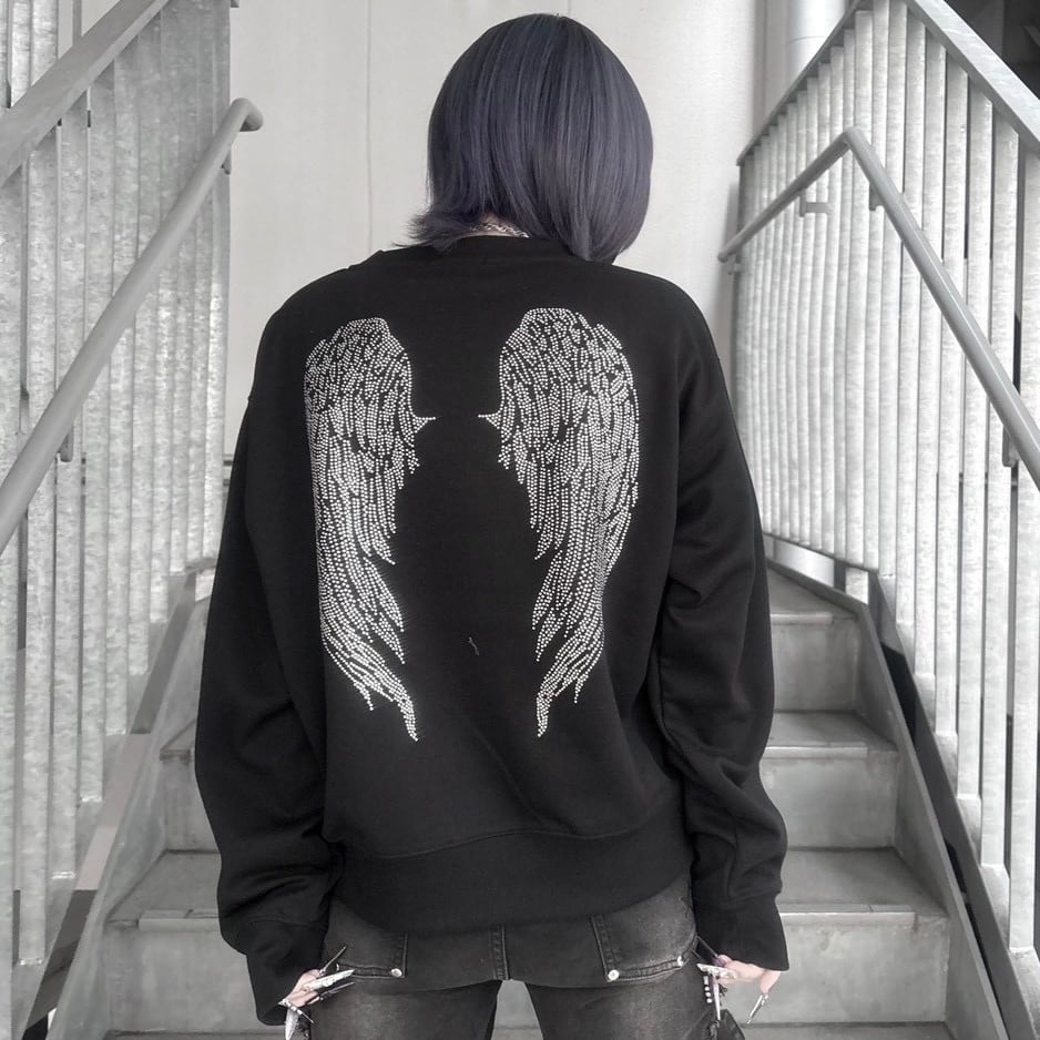 【CANDY SELECT】ラインストーン羽トレーナー 230319 サブカル 地雷系 グランジ ストリート メンズ レディース ユニセックス