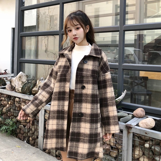 チェックコート ブラウン 韓国ファッション レディース コート  
