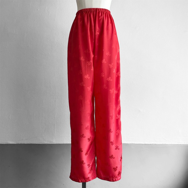 Red Floral Satin Jacquard Pants