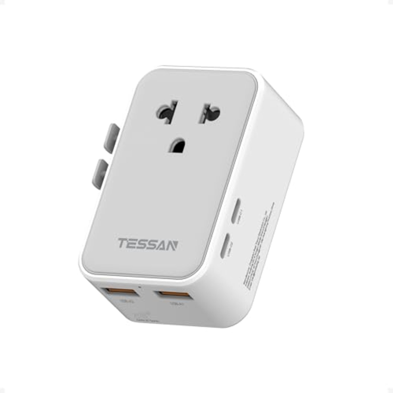 海外 変換プラグ 全世界対応 TESSAN 超薄型海外旅行用コンセント C BF O Aタイプ対応 4USB(2USB-C）付き PD25W急速充電 国際電源変換アダプター マルチ変換プラグ 韓国/ヨーロッパ/オーストラリア/イギリス/アメリカ/中国 旅行用便利グッズ コンパクト 変換器