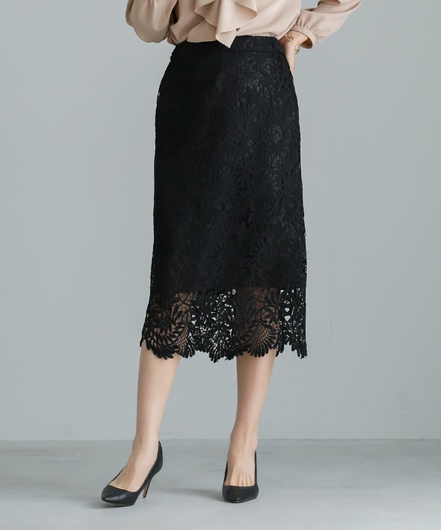 一枚で華やぐ 】 スカラップレース・ロングタイトスカート（724082