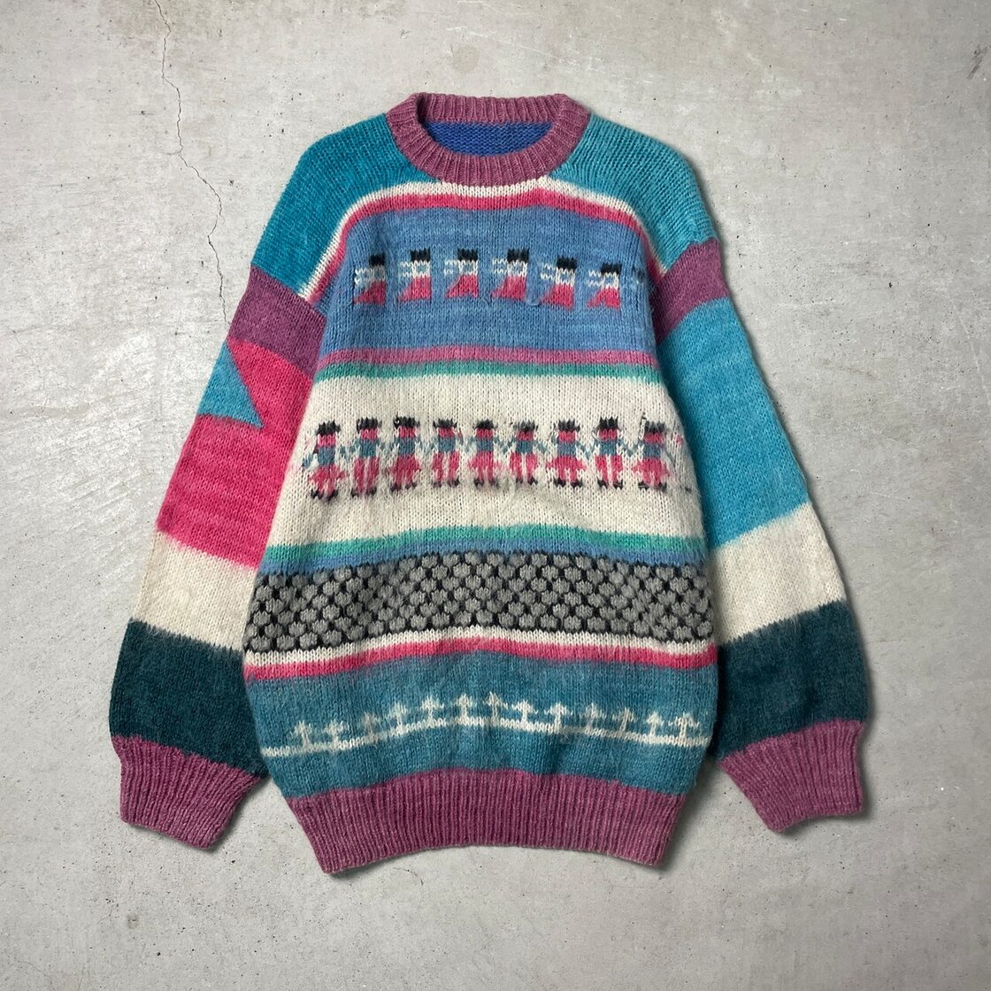 総柄 ウール×アクリルニットセーター メンズXL相当 古着 レディース 