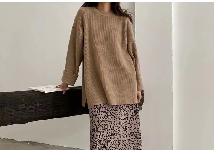 クルーネック　袖折り返しニット　AJ33167-2548