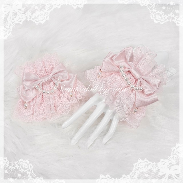 ♡【MAID】ピンクリボンパールカフス／お袖留め ♡