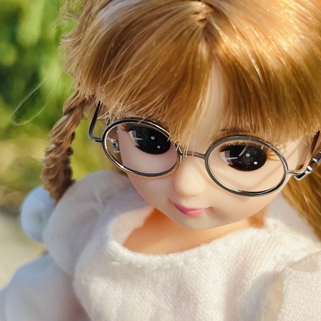 【ラウンドタイプ 丸形 / ポリッシュ仕上げ】チタン製　ドール用メガネ　眼鏡　1/6ドール　リカちゃん　βチタン　ケース付き　送料無料　ネコポス