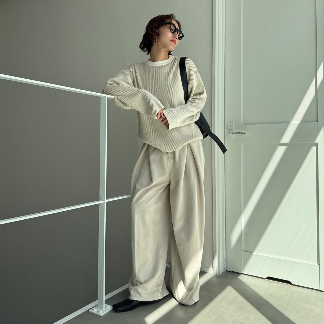 リバーシブルダブルカラーリブニットPO/エクリュ