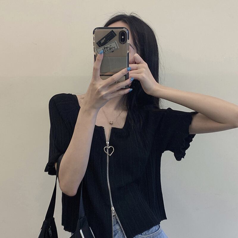 ブラックショートTシャツ サマースタイルルーズニットトップス 夏物 スーパーモール85196534355