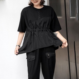 ASYMMETRIC DRAWSTRING SHORT SLEEVE T-SHIRT M-17891