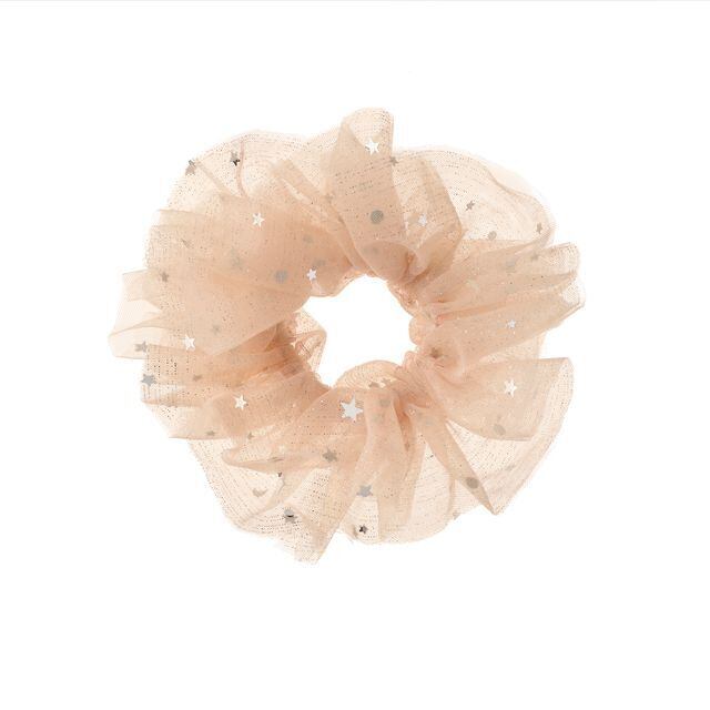 X570-Sparkle Tulle Ruffle Scrunchie-PINK