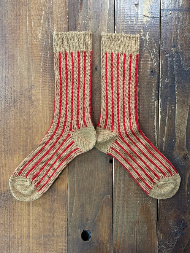 yahae・Organic Cotton Mohair Stripes Socks・Red