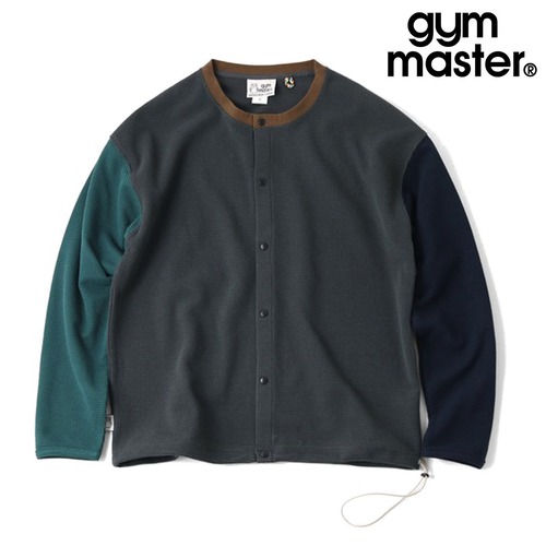gym master ジムマスター 7.2oz ドライワッフルカーディガン 吸水速乾 メンズ クルーネック スナップボタン カーデ 春夏秋 ゆったり G833788 チャコールクレイジー