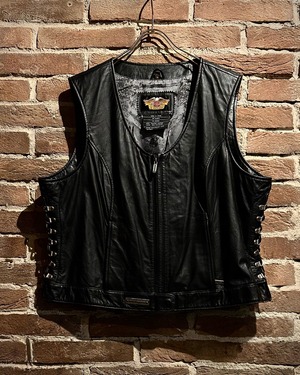 【Caka act3】“Harley-Davidson” Lace Up Gimmick Vintage Leather Vest