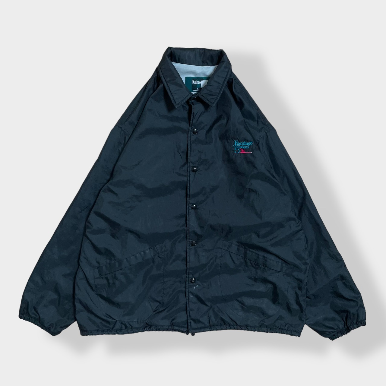 【Dunbrooke】90s USA製 コーチジャケット ジャンパー ナイロンジャケット ワンポイントロゴ 刺繍ロゴ スナップボタン 黒 ライトアウター X-LARG ビッグサイズ 春 秋 US古着