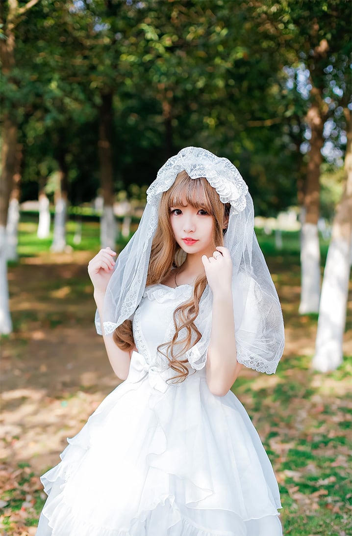 ロリータ花嫁さん風ヘッドドレス ベール チュール レース フリル