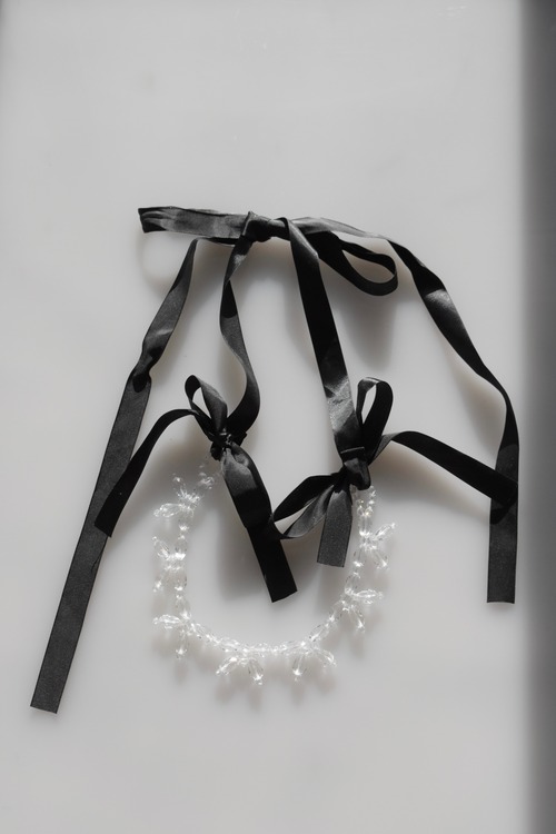 Crystal Bead Ribbon Necklace