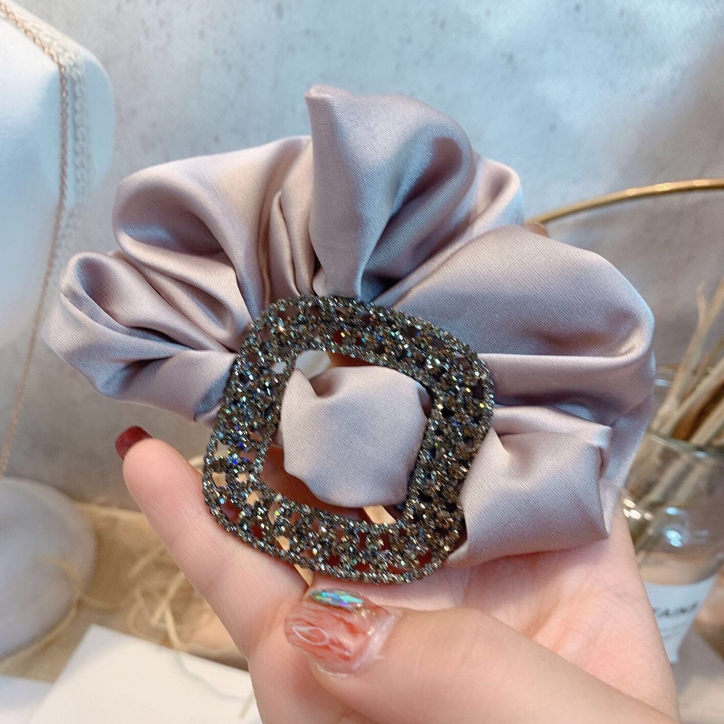 全4色スクエアビジューシュシュ | ROSE AURA