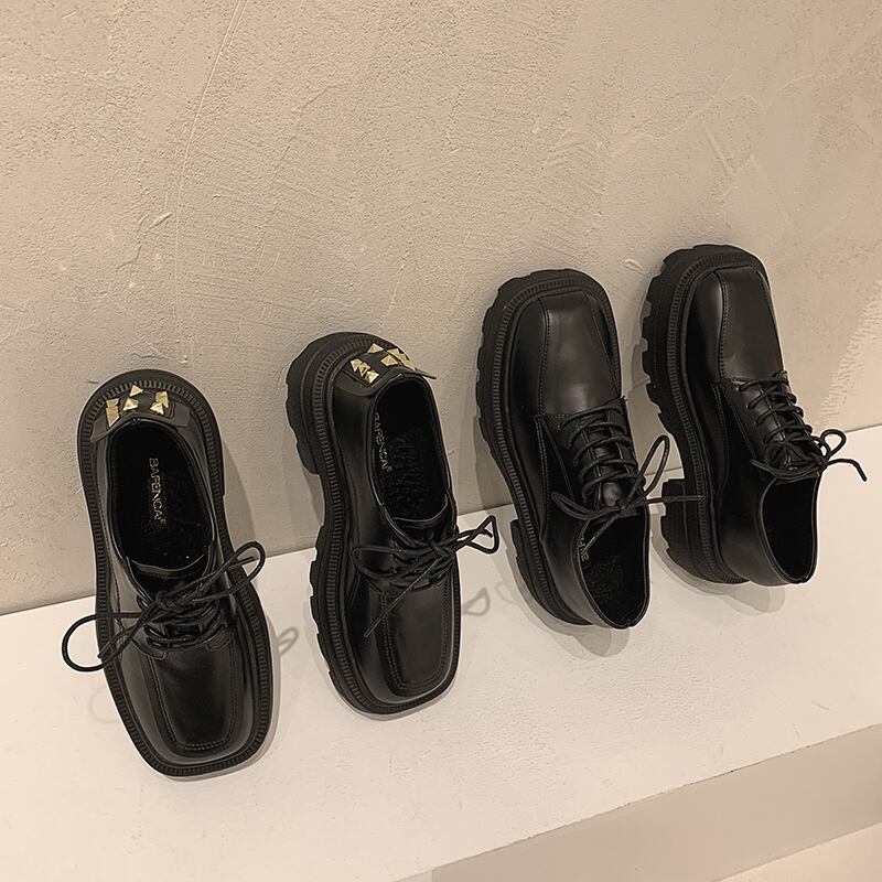 レザースタイルカジュアルブラックレッドシングル 靴 シューズ スクウェア フェイクシューズ19316108126