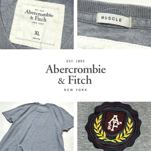1点物◇アバクロA&Fグレー半袖カレッジロゴTシャツ古着メンズXL