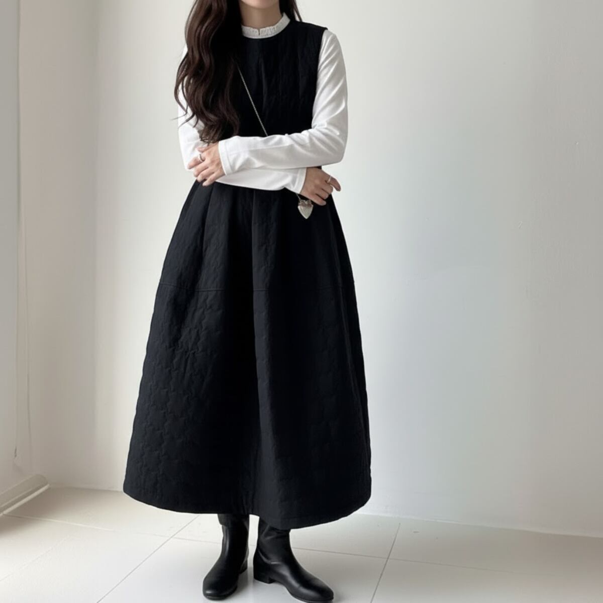 Quilted A-Line Jumper Dress ch0194