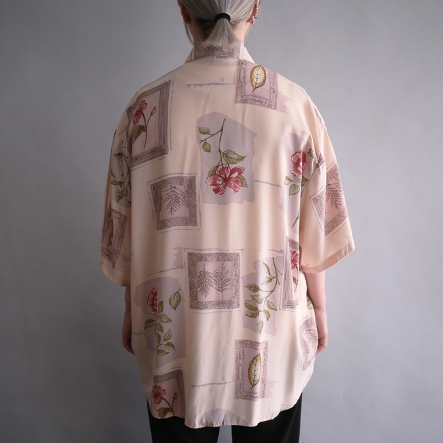 "桜色" square rose art pattern loose h/s shirt