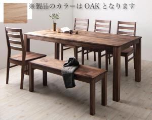 ダイニングセット(テーブル&ベンチ チェア) 総無垢材ワイドダイニング 6人 6点セット(テーブル+チェア4脚+ベンチ1脚) オーク 板座 W180