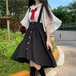 ✞ Aラインストラップボタンスカート or シフォンシースルーシャツブラウス＋蝶ネクタイ ♥カワイイ♥ スウィート ガーリー ✞ゴスロリ SM ミリ 甘ロリ クラロリ 和ロリ エレガント 黒ロリ 姫ロリ 華ロリ BB-BB7420306