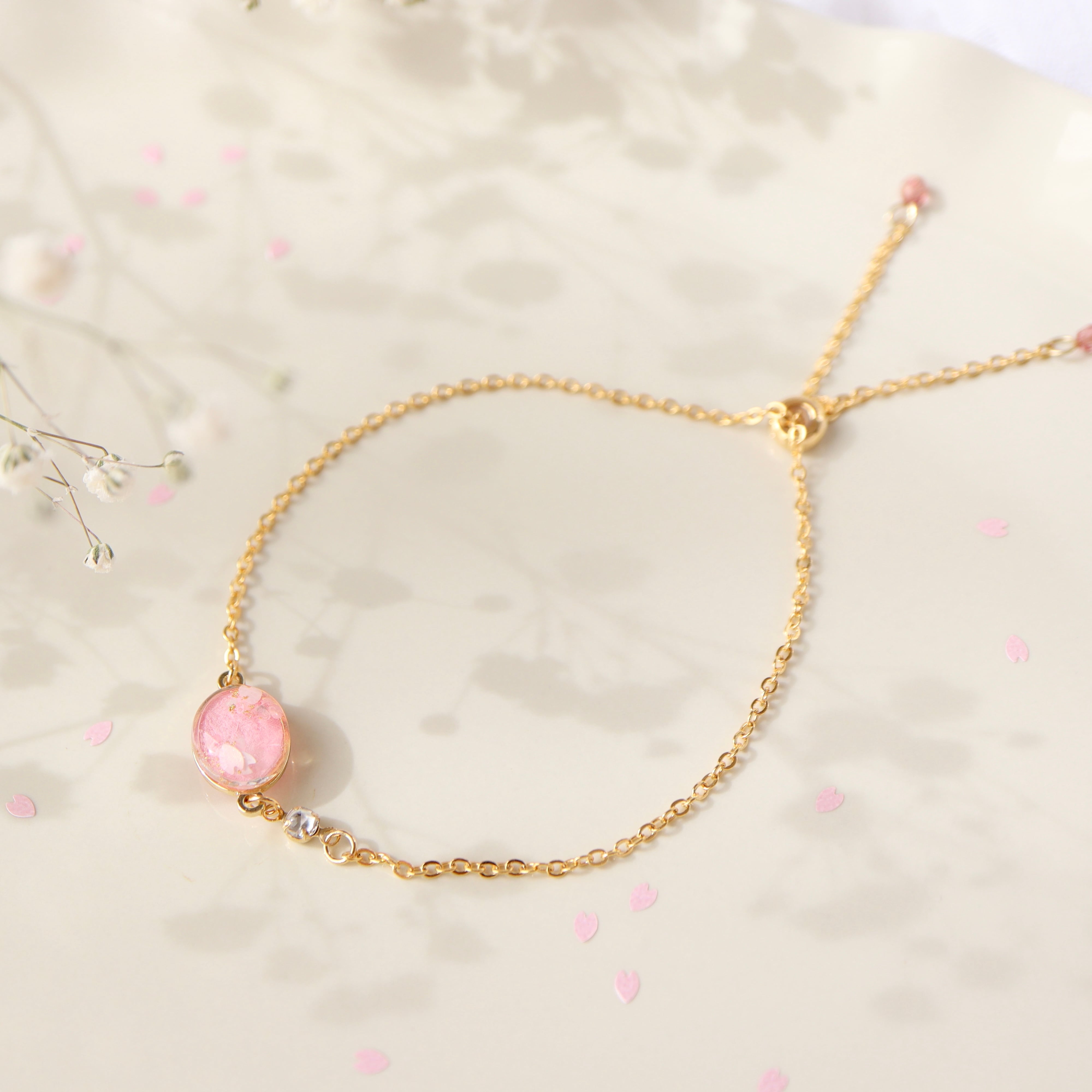 【ﾌﾞﾚｽﾚｯﾄ】 1点もの＊和紙と水彩の彩り ~桜~