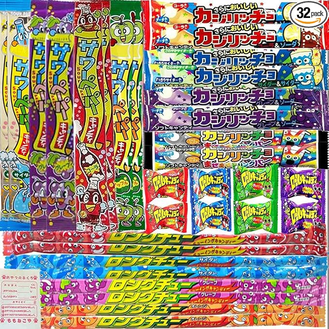 やおきん ロングチュー 4種 ロールキャンディ 4種 サワーペーパー 4種