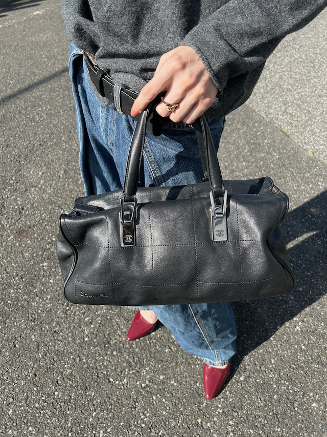 CHANEL シャネル チョコバー ハンドバッグ ブラック レザー ミニボストン vintage ヴィンテージ オールド 6yfva8