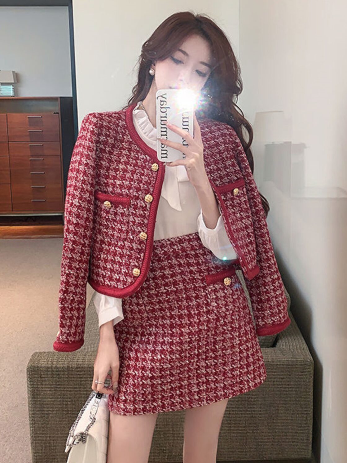 小さなフレグランス ツイード 2 点セット女性服ジャケット コート 