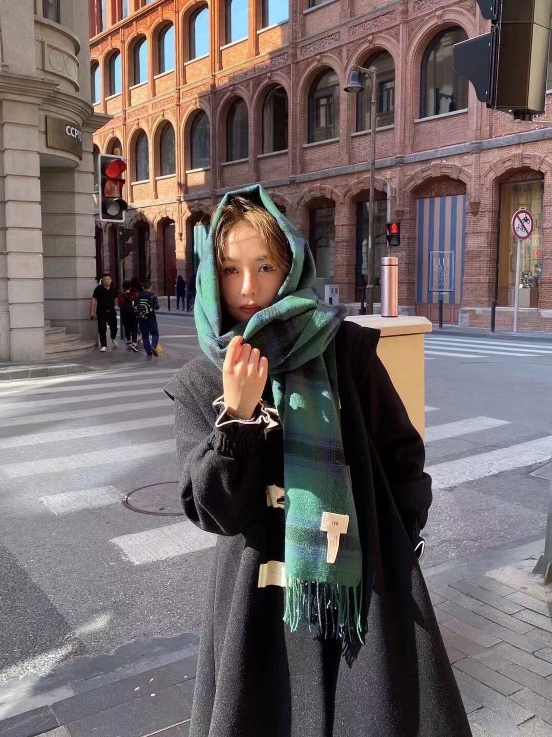 チェック柄大判ストール　PP-802