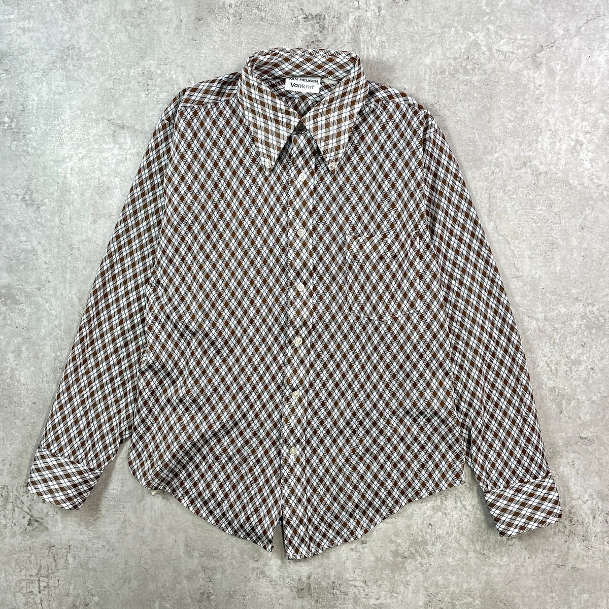 70年代 VAN HEUSEN アーガイルチェック柄 ポリエステルシャツ 