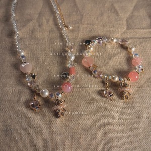 ハンドメイド ローズハート×ベアのアンティーク ネックレス&ブレスレット