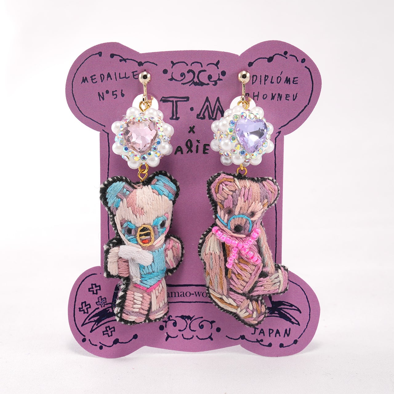 ポメころび様✴︎モンタナアゲート&パープルアゲート*イヤリング 刺繍ピアス Folkloreanimals Rabbits and Cats | tamaobazaaar