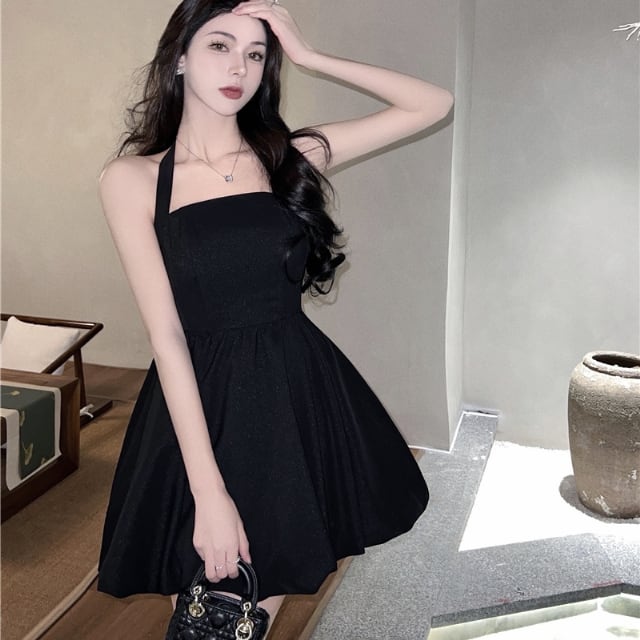 予約販売】ワンピース レディース ホルターネック リボン Aライン 背中