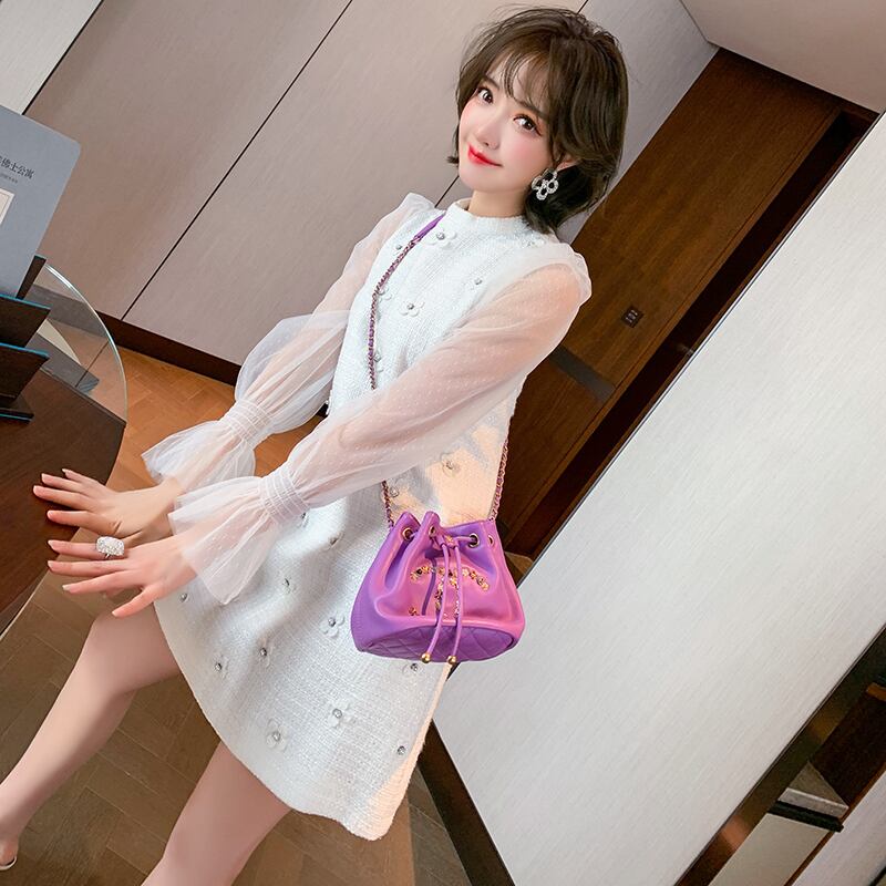 ツィードメッシュルーズスリムドレス スプリング レッド 春物 フラワーデザイン MIUCO36312904160