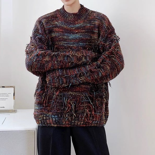 フリンジヤーン オーバーサイズミックスニット 1color MTO0502