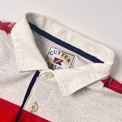 CUTTER&BUCK カッター&バック ボーダー 半袖 ポロシャツ L/ライトグレー×レッド メンズ ゴルフ 日登美
