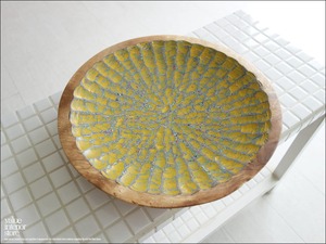 モンキーポッド総無垢材 デコレーショントレイY 小物入れ 飾り皿 木製 手作り エスニック ハンドメイド 総無垢 一点物 直径約30cm