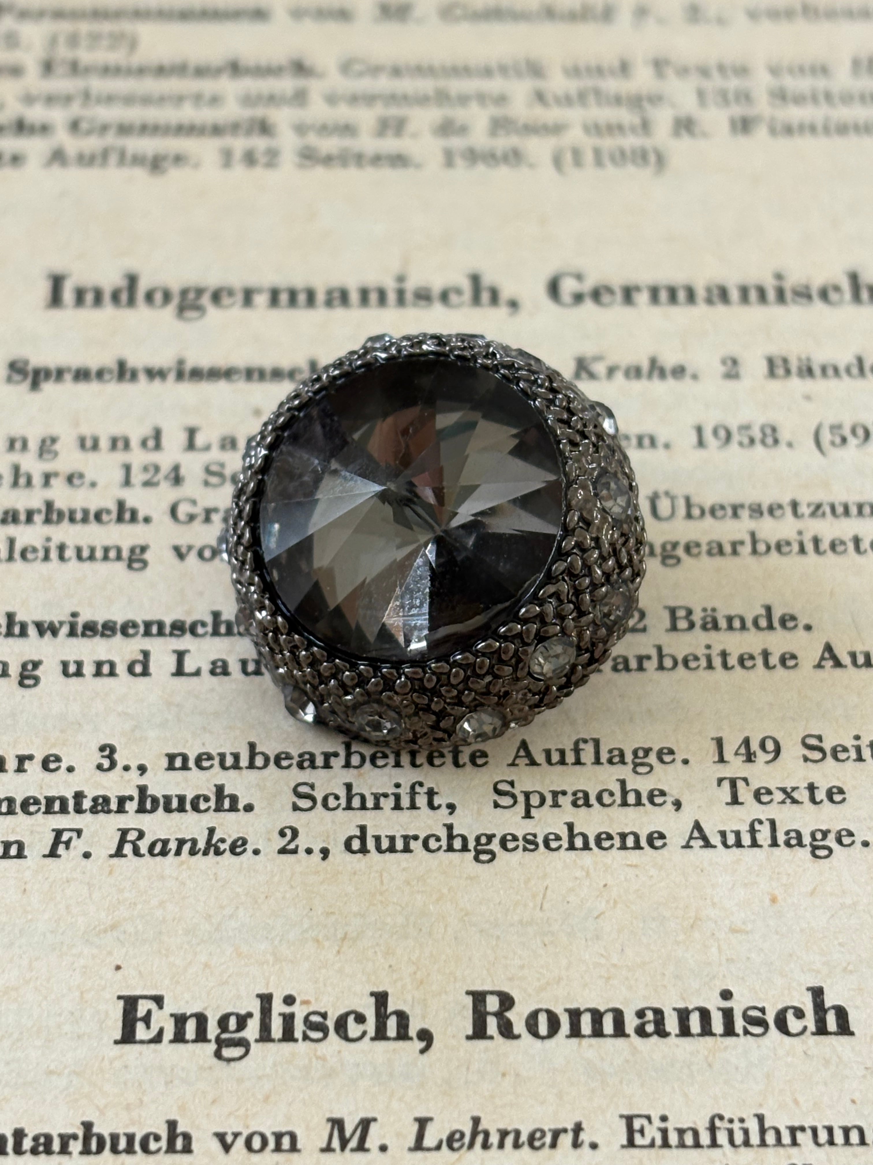 18mm 輸入デザインボタン メタル×ストーン×ビジュー アンティークシルバー ドーム型 アクセサリーパーツ デコレーション材 カルトナージュ 飾りボタン エレガント