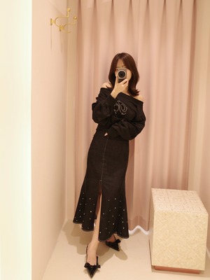 【original】rhinestone crop sweat (black)
