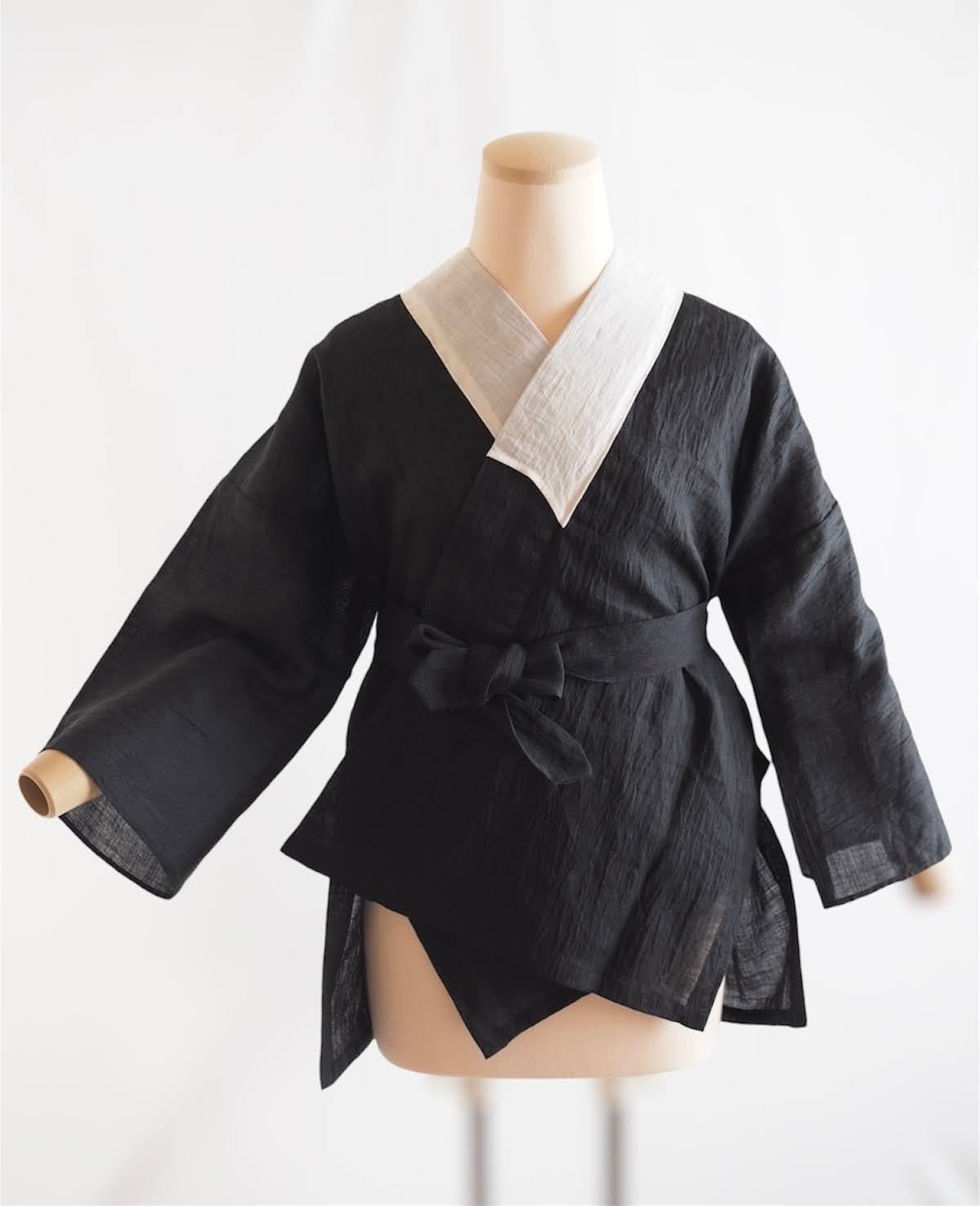 【新品】長襦袢　麻　手揉み　白　黒　茶　縞　/1259 asa-han300.jpg