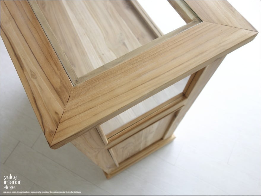 チーク総無垢 ショーケースカウンターNatla90 ガラスケース 飾り棚