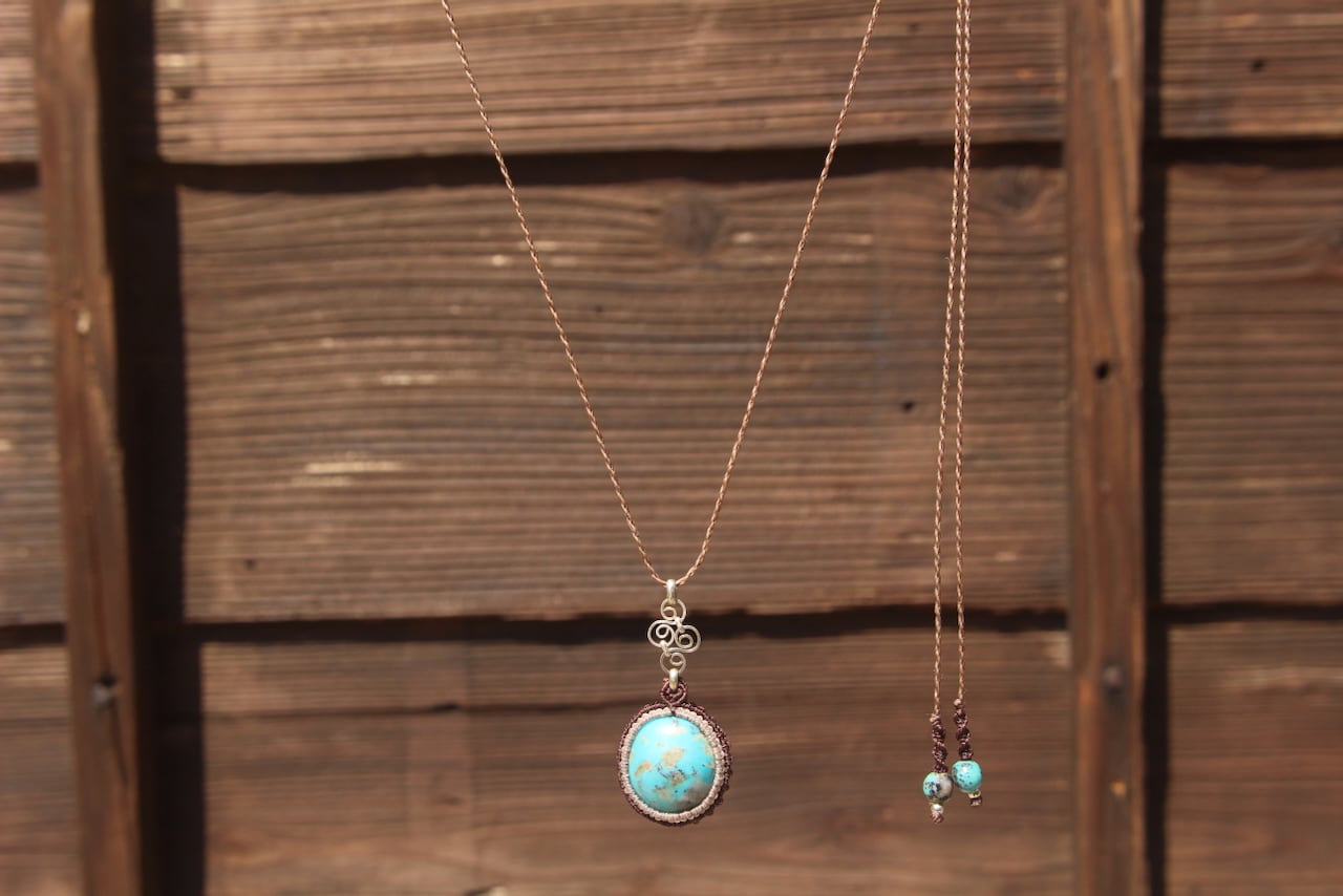 Turquoise silver925 wirework micro macrame pendant