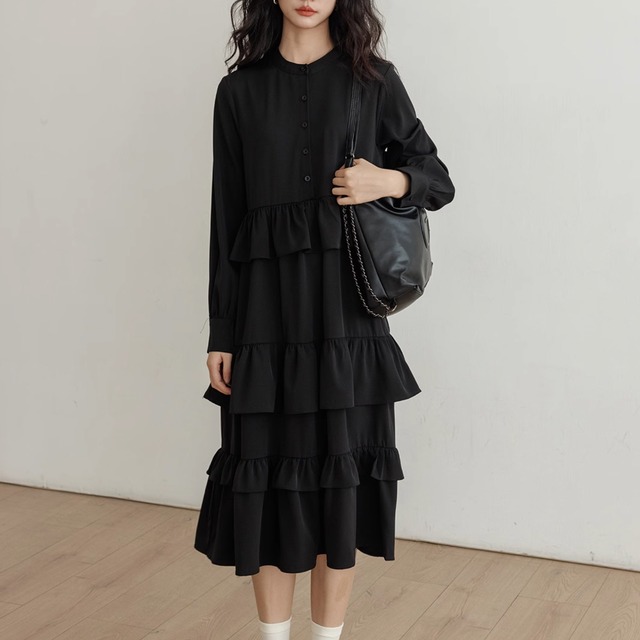 Round neck ruffle French cake dress