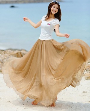 ★フリー☆シフォンロングスカ−ト ゴ−ルドベ−ジュ(SKN0118)