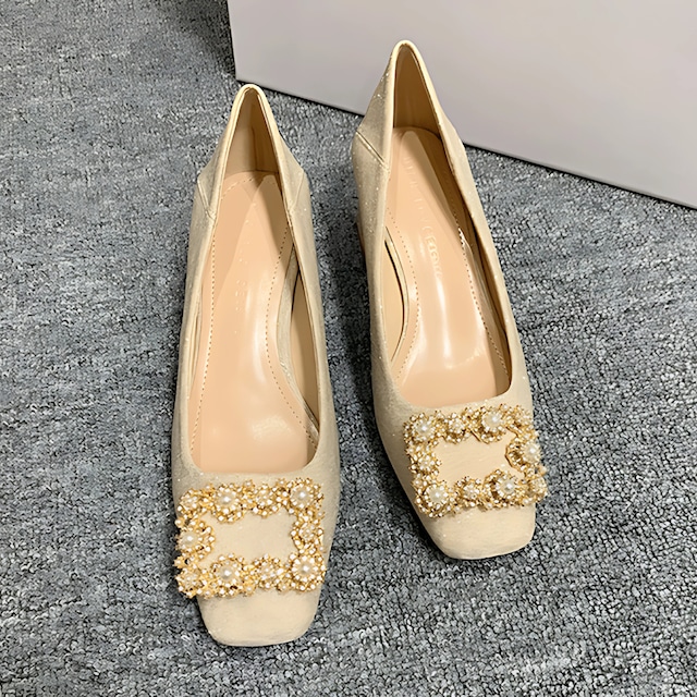 スクエアトウ ビジューパンプス  1510